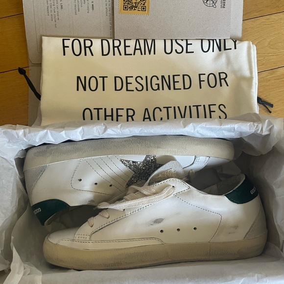 GOLDEN GOOSE x REVOLVE Superstar Sneaker in White, Platinum, & Emerald Green - Picture 4 of 8